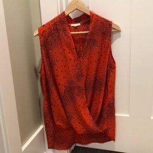 Pleione orange and black polka dot blouse
